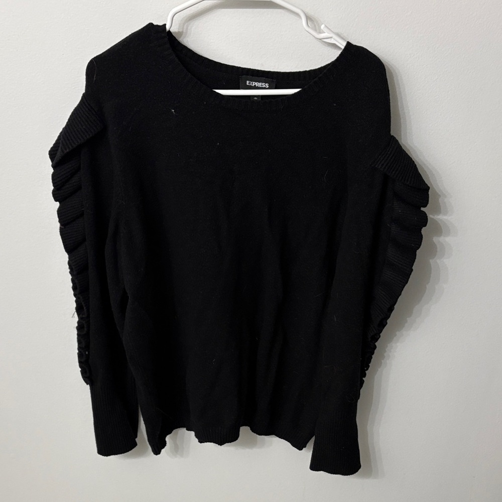 Express Women's Black Ruffled Sweater